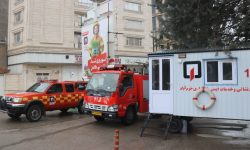 استقرار نیروهای آتش نشانی در محل اسکان مهمانان نوروزی