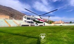پرواز بالگرد برای خشک کردن چمن ورزشگاه خرم آباد