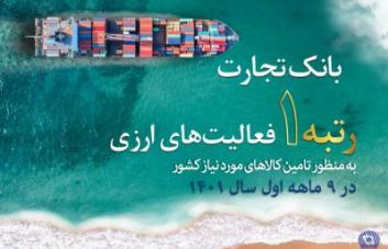 کسب رتبه نخست بانک تجارت در تسهیل تامین کالاهای اساسی کشور