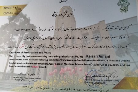 هنرمند خردسال ازنایی نقره نمایشگاه «یک دنیا،هزار رویا» را کسب کرد
