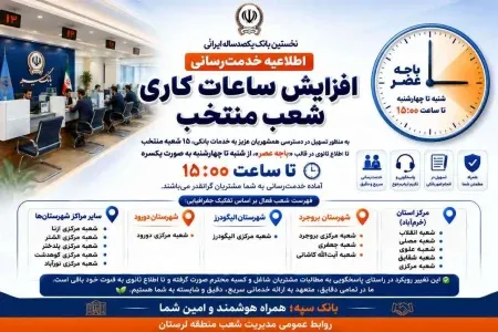 افزایش ساعات کاری شعب منتخب بانک سپه لرستان